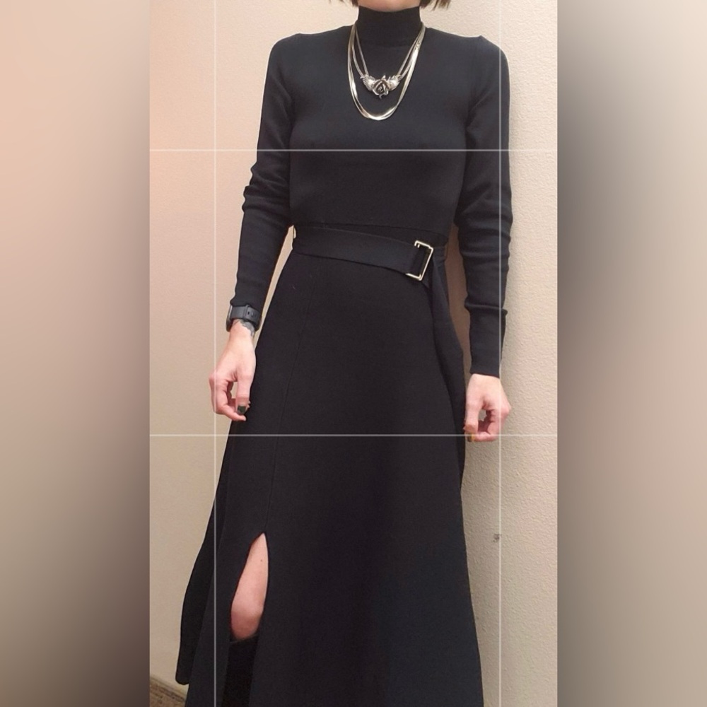 THE DROP Black Odette Long Sleeve MockNeck Belted Maxi Knit Sweater‎ Dress NEW B